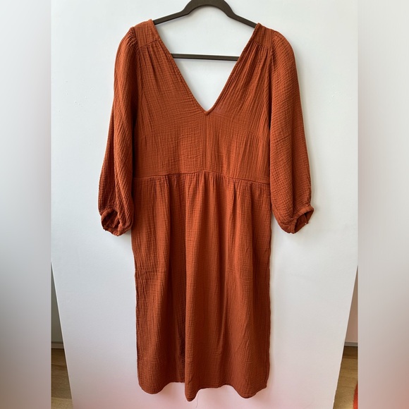 MADEWELL - Lightspun Cotton Gauze V-Neck Midi Dress - Burnt Clay - Medium - BNWT - Picture 6 of 16